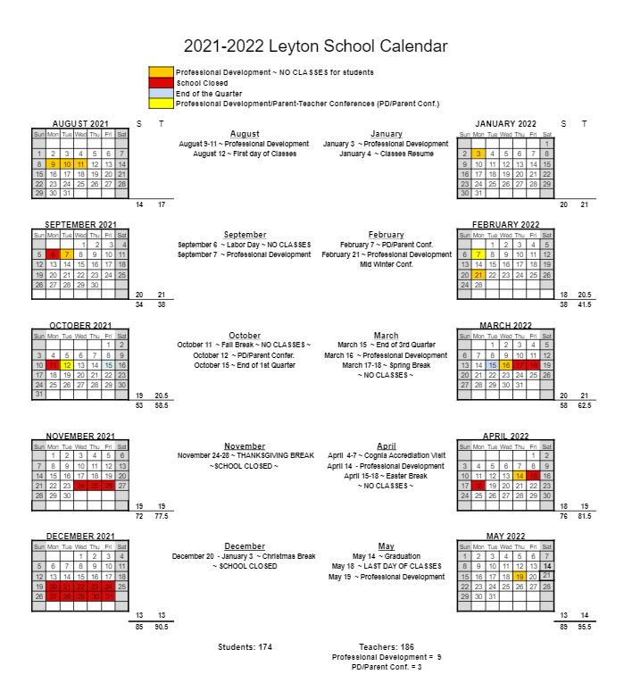 Leyton Public Schools Holiday Breaks Calendar 20232024